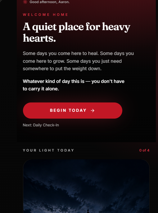 The Allred Effect app home screen showing the lighthouse card