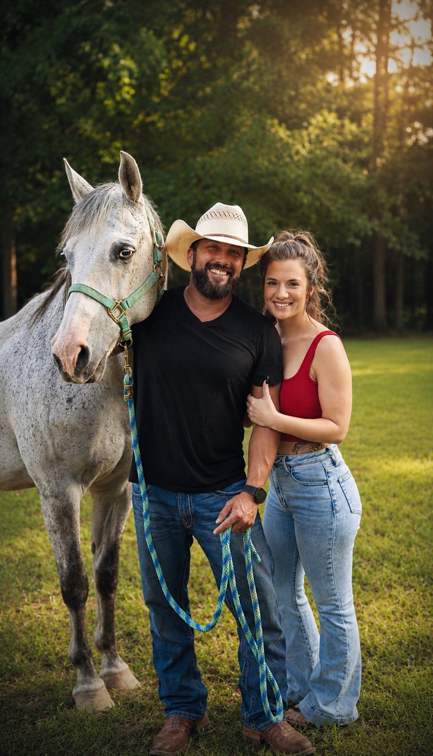 Aaron Allred with Holly and a white horse